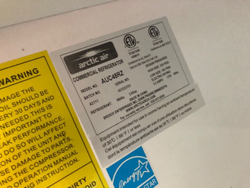 Photo 10 of (MAJOR DENTS ALL OVER; SCRATCHED)
Arctic Air AUC48R 48" Undercounter Worktop Refrigerator - 12 Cubic Feet, 2 Section, 2 Doors, Stainless Steel, 115v
