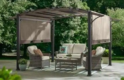 Photo 1 of (BENT/DENTED METAL)
Hampton Bay Orchard Park 10.6 ft. x 13.3 ft. Brown Steel Arched Beam Pergola with Sling Canopy