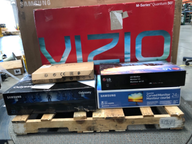 Photo 1 of Nonrefundable -sold as -Pallet of 7 broken, nonfunctional , damaged Tv's and monitors, different sizes and models . 
27" /2 tvs are 24" /2 tvs are 50" / 65" 