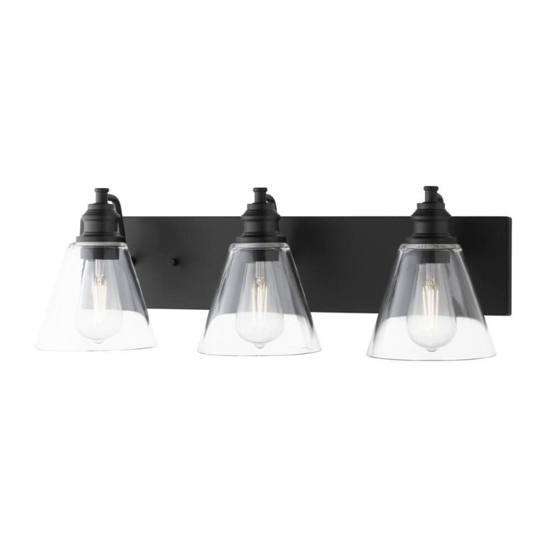 Photo 1 of (MISSING GLASS SHADE/HARDWARE; BENT FRAME)
Hampton Bay Manor 24 in. 3-Light Matte Black Industrial Bathroom Vanity Light with Clear Glass Shades
