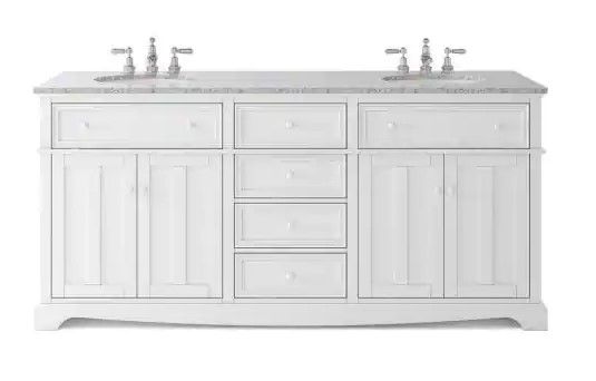 Photo 1 of (CRACKED MARBLE TOP; COSMETIC DAMAGED TO SIDE; DOES NOT INCLUDE FAUCETS)
Home Decorators Collection Fremont 72 in. W White Double Vanity with Gray Granite Vanity Top and Undermount Sinks