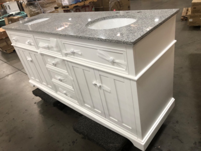 Photo 5 of (CRACKED MARBLE TOP; COSMETIC DAMAGED TO SIDE; DOES NOT INCLUDE FAUCETS)
Home Decorators Collection Fremont 72 in. W White Double Vanity with Gray Granite Vanity Top and Undermount Sinks