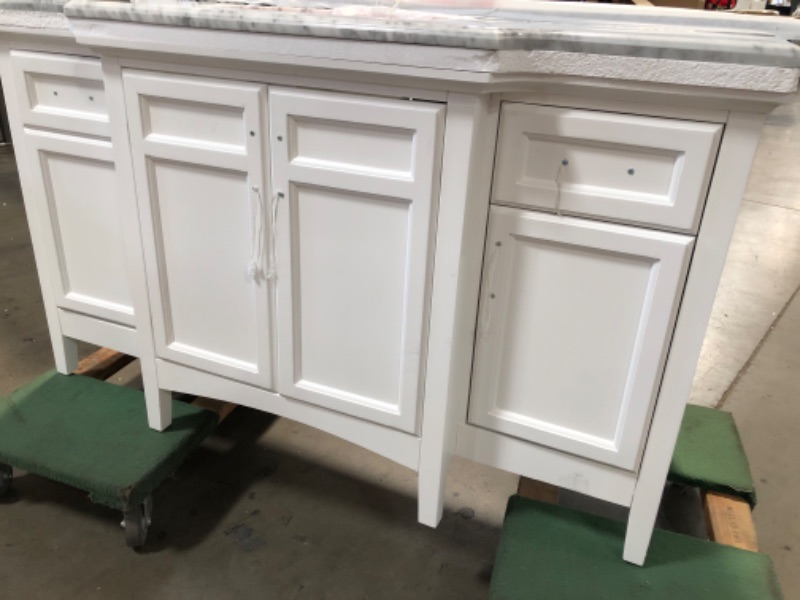 Photo 10 of Home Decorators Collection Sassy 60 in. Vanity in White with Marble Vanity Top in Carrara White-faucet is not included 