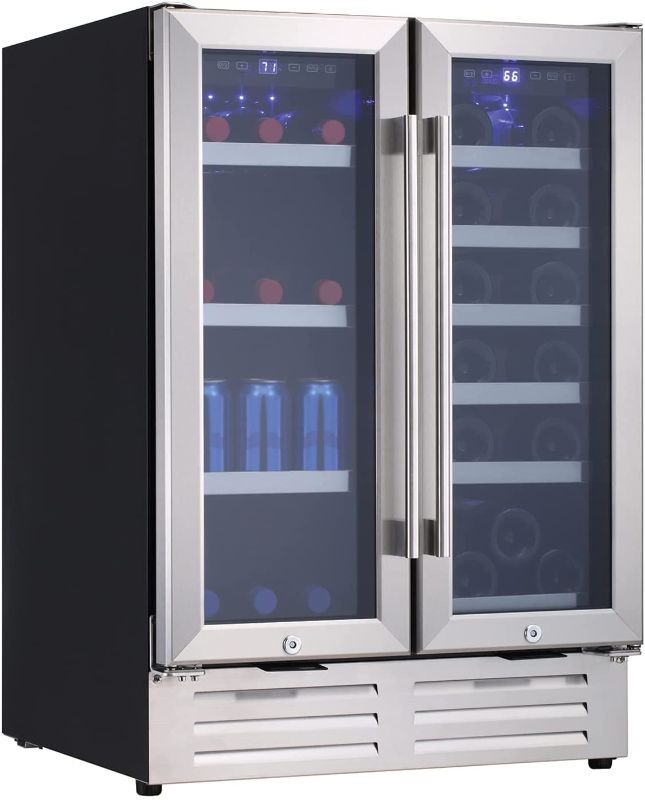 Photo 1 of BIWC-120-2D Stainless Steel 18 Bottle & 57 Can Pro-Style Dual Zone Freestanding & Built-in Wine & Beverage Cooler, Silver
