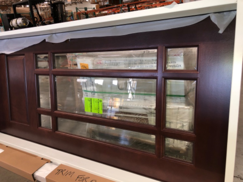 Photo 8 of 36" x 80" Steves & Sons 36 in. x 80 in. Craftsman 9 Lite Stained Mahogany Wood Prehung Front Door, Brown-right hand 
