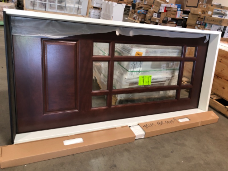 Photo 6 of 36" x 80" Steves & Sons 36 in. x 80 in. Craftsman 9 Lite Stained Mahogany Wood Prehung Front Door, Brown-right hand 
