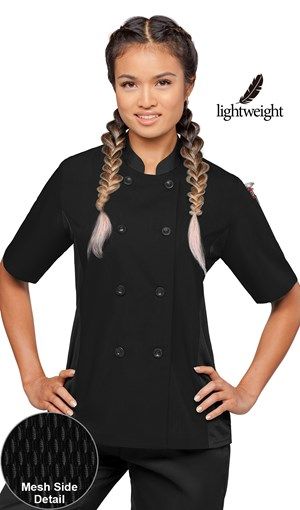 Photo 1 of Chef Uniforms Women's -LIGHTWEIGHT- Short Sleeve Coat with -MESH- Side Panels, Size Medium
