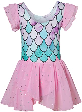 Photo 1 of Kids4ever Girls Ballet Leotards for Dance 3-4T Kids Ruffle Short Sleeve Gymnastics Tutu Dress with Sparkle Skirt
