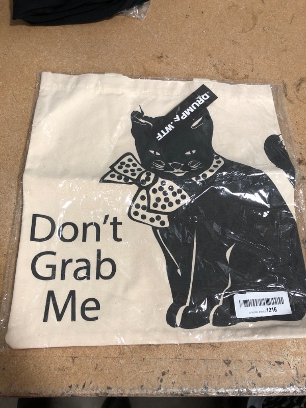 Photo 2 of "Don't Grab Me" Anti-Trump, Pro-Feminist Dapper Pussycat Canvas Tote Bag
