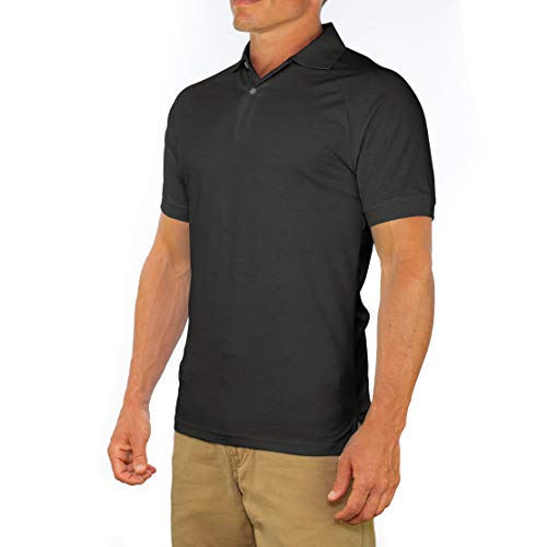 Photo 1 of CC Perfect Slim Fit Polo Shirts for Men + Stretch | Breathable Sweat Wicking Short Sleeve Fitted Collared Men's Polo T Shirt Charcoal. Size US XL