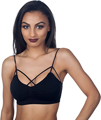 Photo 1 of Anemone Sexy Criss-Cross Strappy Front Design Bra Top, Black One Size