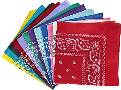 Photo 1 of NJ Novelty - Dozen Paisley Bandanas, Multi Colored Set of Cowboy Bandanna Head Scarf, Double Sided 100% Cotton, 12 Sets, Size Dimensions: 10.5 inches (L) x 10.5 inches (W) x 0.5 inches (H)