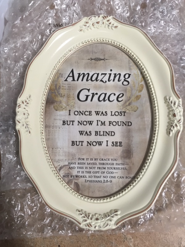 Photo 2 of Amazing Grace Inspirational Distressed Ivory Wavy 5 X 7In. Oval Table Top and Wall Photo Frame