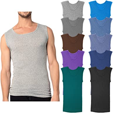 Photo 1 of Andrew Scott Men's 10-Pack Color Muscle Tanks | Sleeveless Crew Workout Tank Top Cotton Undershirts, Size XS