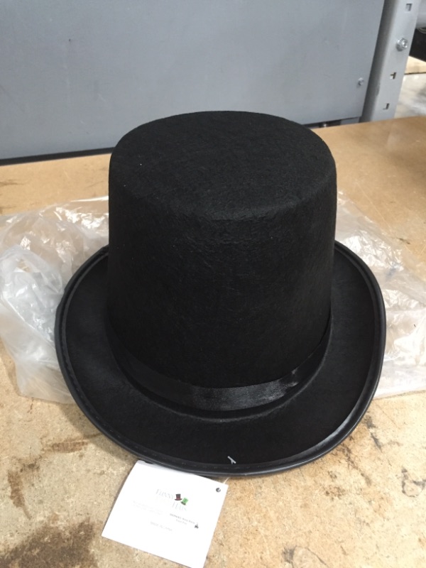 Photo 2 of Funny Party Hats Black Top Hat - Victorian Hat for Men - Felt Tuxedo Costume Hat - Coachman Hat - Dress up Hat (1 Pack), Dimensions: 5 inches (L) x 5 inches (W) x 0.7 inches (H)