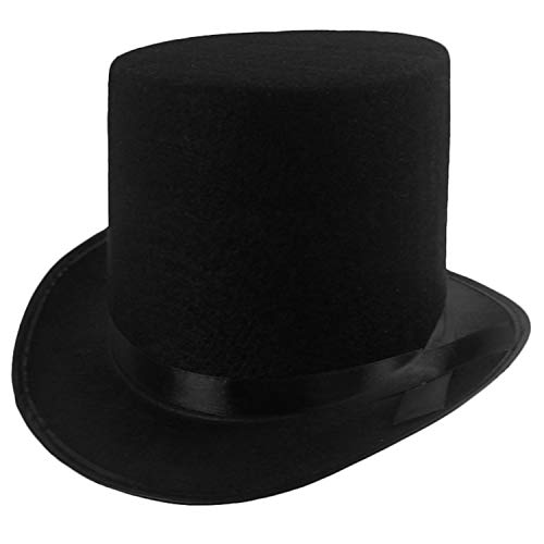 Photo 1 of Funny Party Hats Black Top Hat - Victorian Hat for Men - Felt Tuxedo Costume Hat - Coachman Hat - Dress up Hat (1 Pack), Dimensions: 5 inches (L) x 5 inches (W) x 0.7 inches (H)