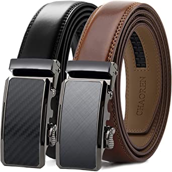 Photo 1 of CHAOREN Leather Ratchet Slide Belt 2 Pack with Click Buckle 1 1/4" in Gift Set Box - Adjustable Trim to Fit, 48"