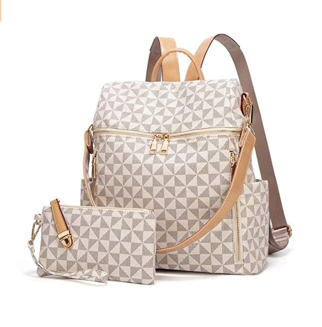 Photo 1 of Backpacks for Women Fashion Leather Bags Satchel Bags Anti-theft Rucksack Ladies Travel Bags Handbags and Purses Bags 2Pcs *black*
