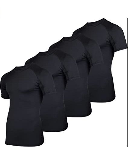 Photo 1 of 4 Pack: Men's Short Sleeve Compression Shirt Base Layer Undershirts Active Athletic Dry Fit Top SIZE 2XL
