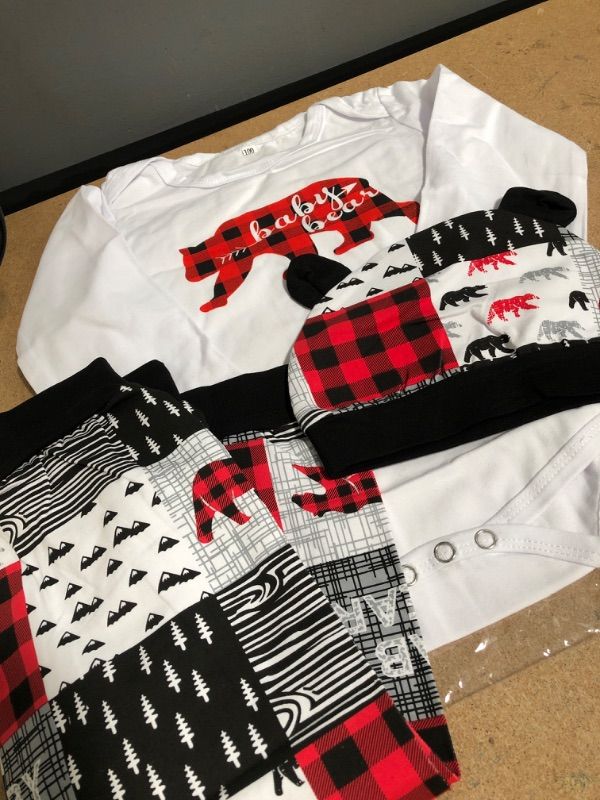 Photo 1 of Baby Boy/Girl Clothes Outfits Baby Bear Letter Print Romper Long Pants Hat 3PCS Fall Winter Set 6/9 MONTHS
