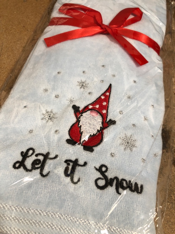 Photo 2 of 2PCS Large Size 16" x 27" Christmas Winter Hand Towels Gnome with Snowflakes, 100% Cotton Bathroom Kitchen Decoration Towels Decor tomte Elf for Adults and Children Kids Gifts Presents (Blue & Pink)
