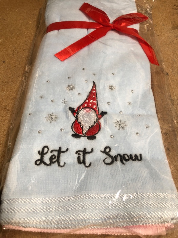 Photo 2 of 2PCS Large Size 16" x 27" Christmas Winter Hand Towels Gnome with Snowflakes, 100% Cotton Bathroom Kitchen Decoration Towels Decor tomte Elf for Adults and Children Kids Gifts Presents (Blue & Pink)
