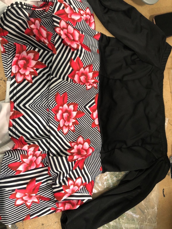 Photo 1 of Black And Flower Low to High Dress With red flowers Off The Shoulder- LARGE 