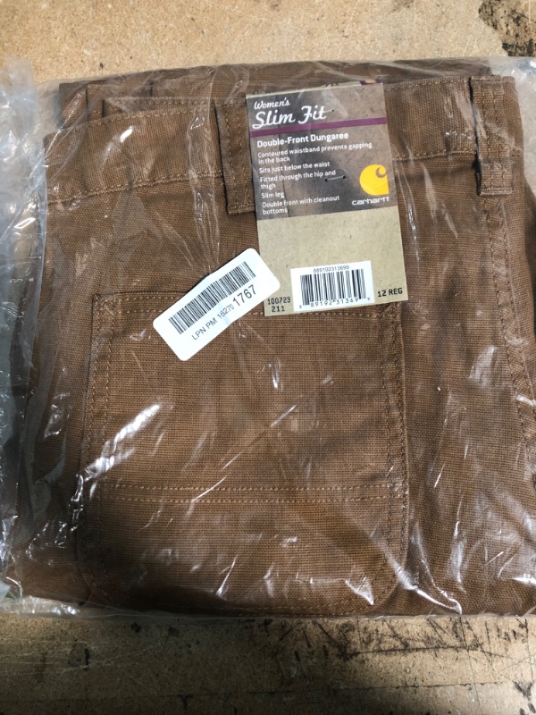 Photo 1 of  Double-Front Canvas Dungarees - Slim Fit (for Women) - CARHARTT BROWN - Size 12 regular 