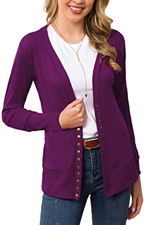 Photo 1 of Cowear Women's Solid Button Front Knitwears Long Sleeve Casual Cardigans- MEDIUM 
