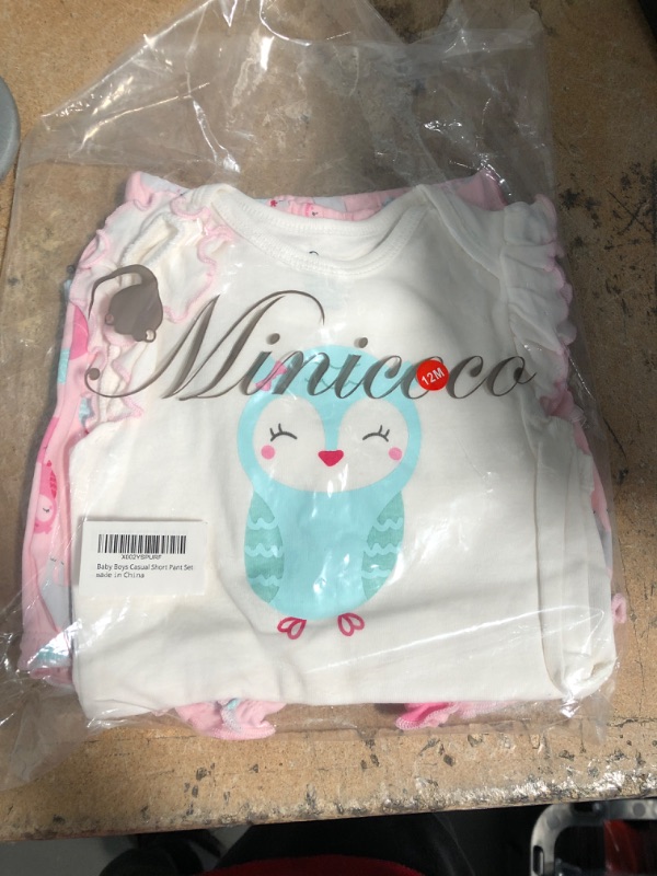 Photo 2 of Minicoco Newborn Boys/Girls Outfits Owl Baby Romper Top+ Pink Pants +Hat Bodysuit Summer Sets Infant Clothes
