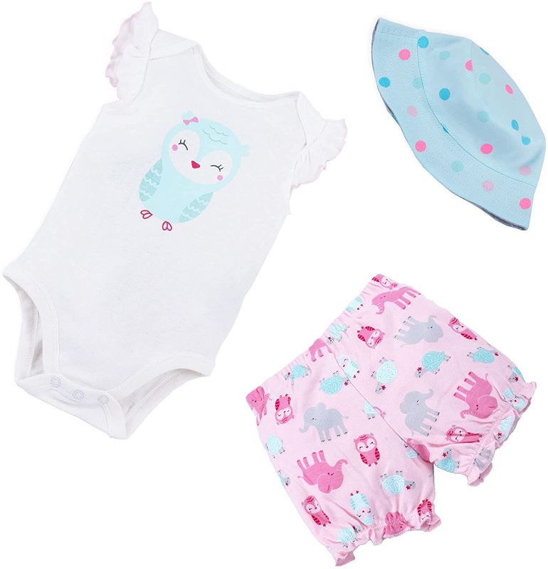 Photo 1 of Minicoco Newborn Boys/Girls Outfits Owl Baby Romper Top+ Pink Pants +Hat Bodysuit Summer Sets Infant Clothes
