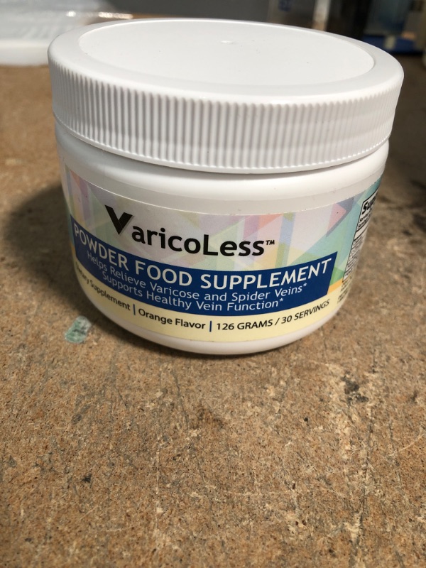 Photo 2 of **EXPIRES 07/2023** VaricoLess Vein Support Powder Food Supplement - Varicose and Spider Vein Formula (30 Servings) Orange Flavor
