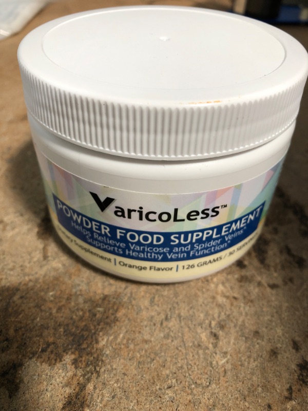 Photo 2 of **EXPIRES 07/2023** VaricoLess Vein Support Powder Food Supplement - Varicose and Spider Vein Formula (30 Servings) Orange Flavor
