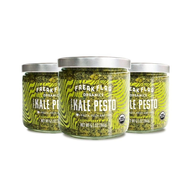 Photo 1 of **EXPIRES 9/22/23** Freak Flag Organics | Kale Pesto Set | USDA Certified Organic, Non-GMO, Vegan, Gluten Free, Dairy Free & Nut Free | For Toppings, Pasta, Pizza, Appetizers, Dipping & Snacking | Pack of 3
