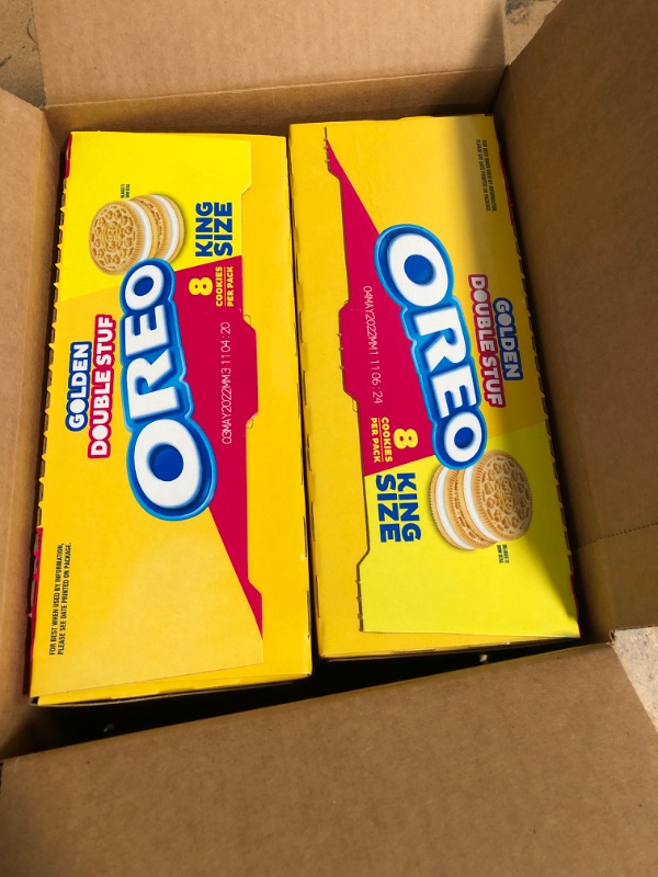 Photo 2 of **EXPIRES MAY 2022** OREO Double Stuf Golden Sandwich Cookies, Vanilla Flavor, 10 King Size Snack Packs 
