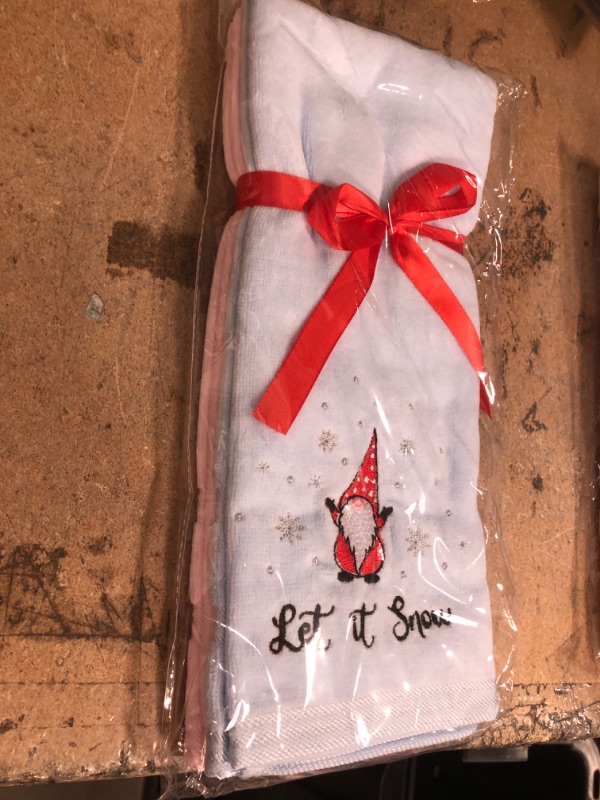 Photo 1 of 2PCS Large Size 16" x 27" Christmas Winter Hand Towels Gnome with Snowflakes, 100% Cotton Bathroom Kitchen Decoration Towels Decor tomte Elf for Adults and Children Kids Gifts Presents (Blue & Pink)
