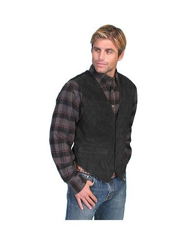 Photo 1 of 504-19-M Mens Leather Wear Boar Suede Satin Back Vest, Black Boar Suede - Medium
