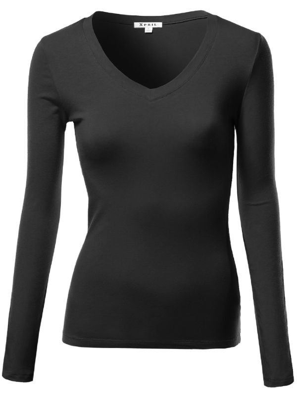 Photo 1 of 5 PACK**FashionOutfit Women's Basic Solid Fitted Sexy V-Neck Long Sleeve Top
