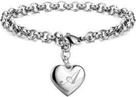 Photo 1 of 2 Initial Bracelet for Women Initial Letter Charm Heart Bracelets for Mom Mother's Day Gifts
(S)