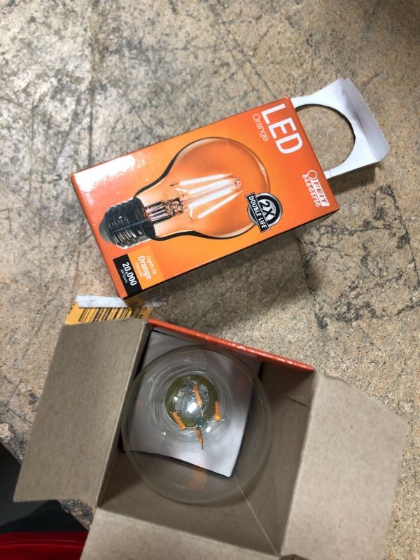 Photo 2 of Feit Electric A19/TO/LED Filament 25W Equivalent Dimmable Clear Glass Light Bulb, Orange pack of 2