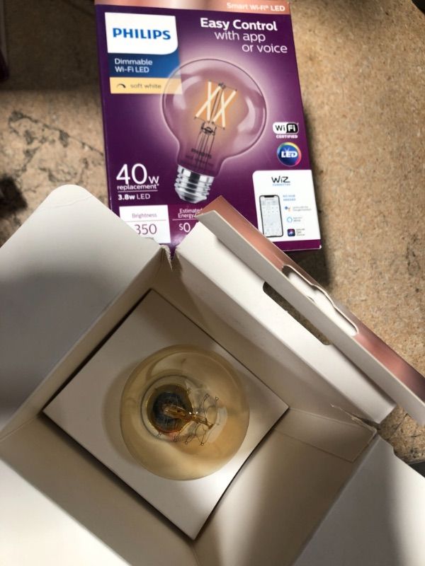 Photo 2 of Soft White G25 LED 40-Watt Equivalent Dimmable Smart Wi-Fi Wiz Connected Wireless Light Bulb 2 pack 
