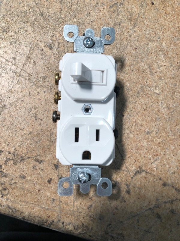 Photo 2 of 15 Amp Commercial Grade Combination 3-Way Toggle Switch and Receptacle, White
