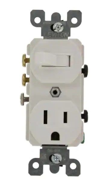 Photo 1 of 15 Amp Commercial Grade Combination 3-Way Toggle Switch and Receptacle, White
