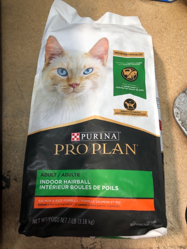 Photo 2 of **EXPIRES APRIL 2023** Purina Pro Plan Hairball Management, Indoor Cat Food, Salmon and Rice Formula, 7 lb. Bag 
