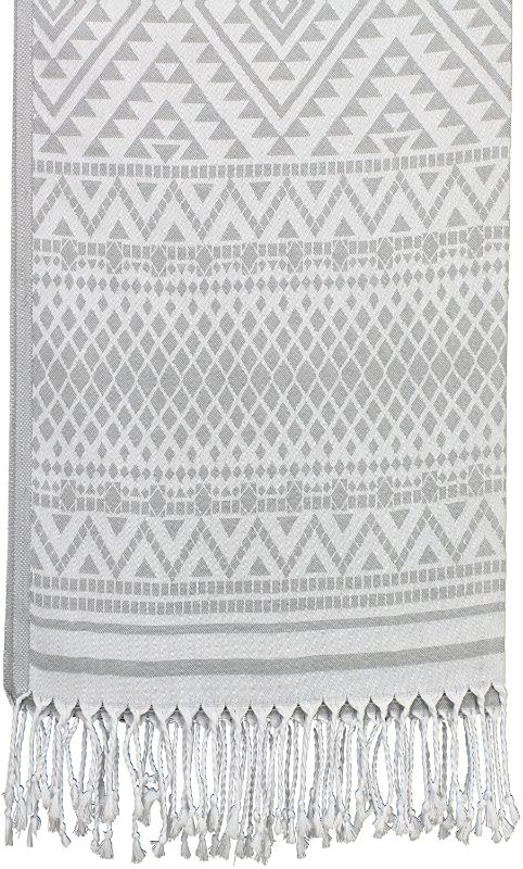 Photo 1 of Evcilik Turkish PESHTEMAL Towel W?TH Authentic Kilim Patterns (Light Grey)
