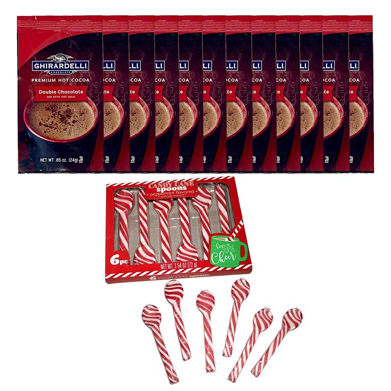 Photo 1 of **EXPIRES 06/2022** Candy Cane Spoons (12) + Ghirardelli Chocolate, Double Chocolate Premium Hot Cocoa packets (12) + 2 MSP Mood Spoons Bundle. Now with 2 MOOD SPOONS for 2020
