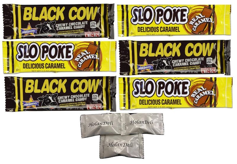 Photo 1 of (6 pack) Black Cow and Slo Poke Assorted Caramel Taffy Candy. Includes HolanDeli Mints **best if used by 12/22**
