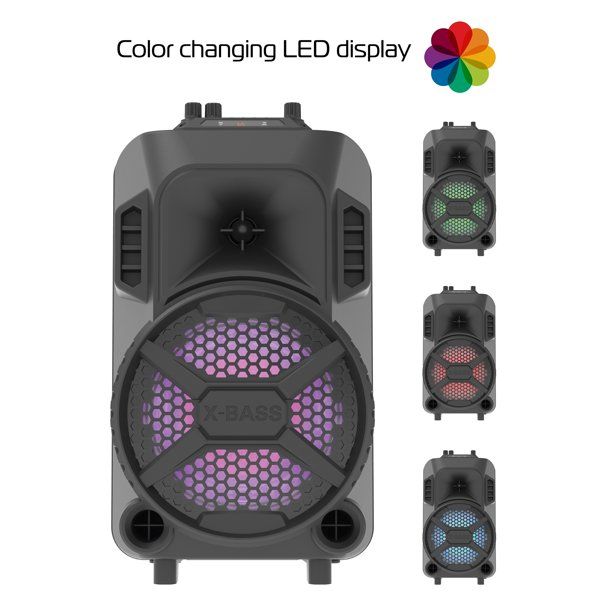 Photo 1 of MegaBass LED Jobsite Speaker, Rechargeable Bluetooth Party Speaker with 8in. Subwoofer 
**(MISSING MICROPHONE/REMOTE/USB POWER CORD/DAMAGE ON TOP,SEE PICS FOR MORE DETAILS)**
