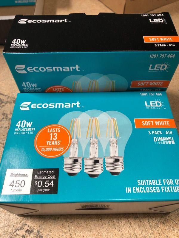 Photo 2 of 40-Watt Equivalent A19 General Purpose Dimmable Clear Glass Filament Vintage Style LED Light Bulb Soft White 2PACK
