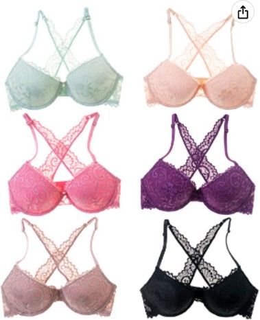 Photo 1 of Alyce Ives Intimates Womens Lace Trim Bra, Petite to Plus Size, Pack of 6 36B 
